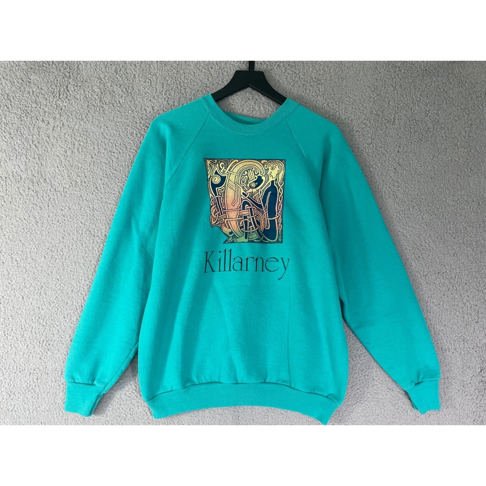 Vintage Killarney Ireland Celtic Art Graphic Sweatshirt Screen Stars XL Teal - Picture 4 of 7